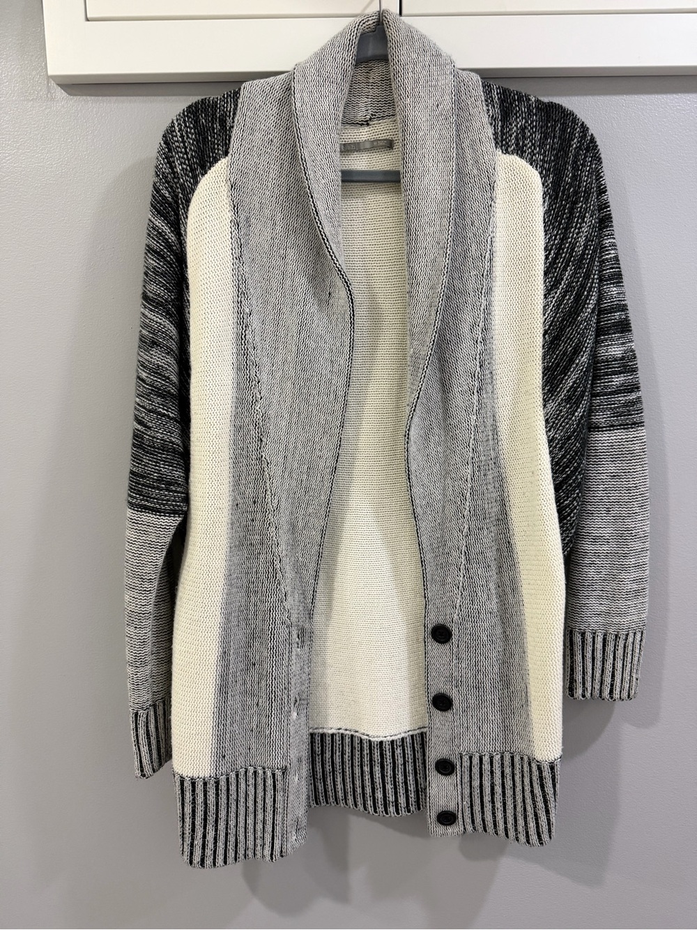 Rubbish Black, Gray & Cream Colorblock Shawl-Collar Cardigan